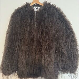 Zara Dark Brown Fluffy Jacket woman